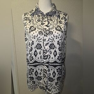 Ann Taylor Monochrome Floral Sleeveless Blouse